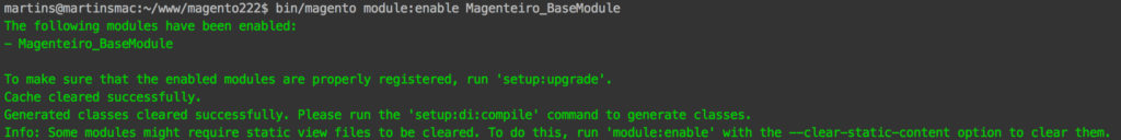Ativando nosso módulo com bin/magento module:enable